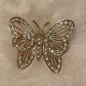 Elegant Gold Butterfly Brooch with Crystals